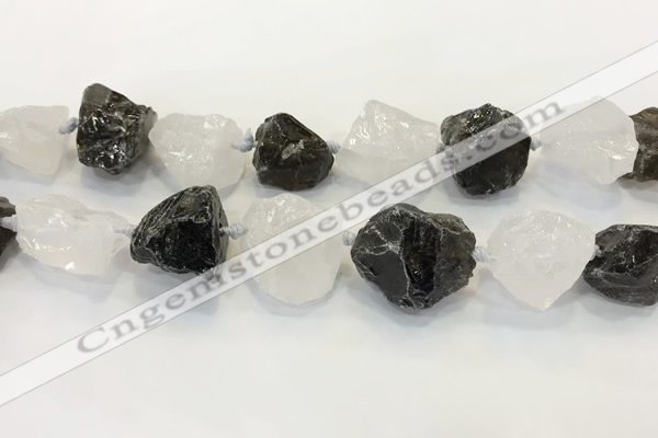 CNG3572 18*20mm - 25*30mm nuggets rough white crystal & smoky quartz beads