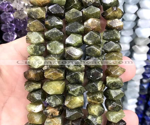 CNG9223 15 inches 7*11mm - 8*12mm faceted nuggets green garnet beads