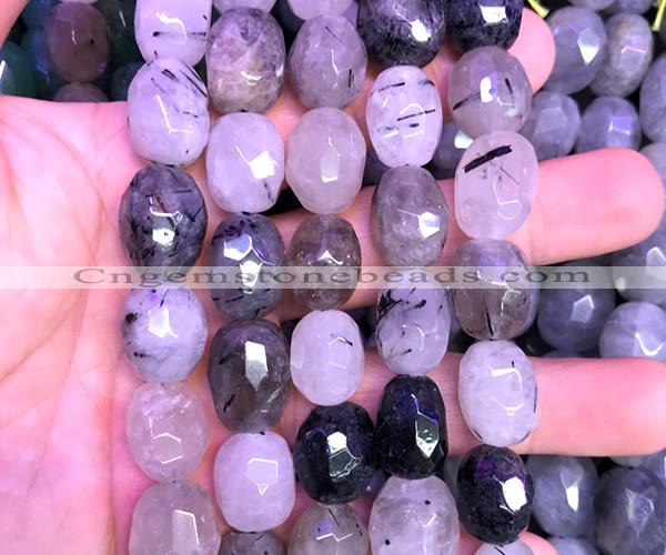 CNG9360 15 inches 12*16mm - 15*20mm faceted nuggets black rutilated quartz beads