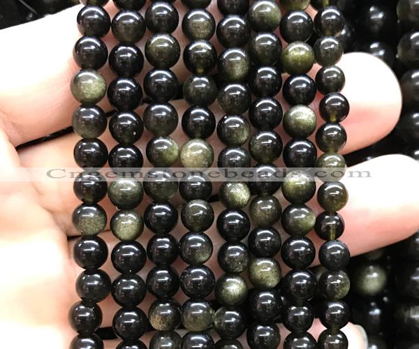 COB851 15 inches 6mm round golden obsidian gemstone beads