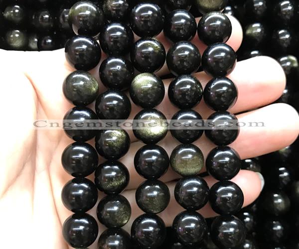 COB854 15 inches 12mm round golden obsidian gemstone beads