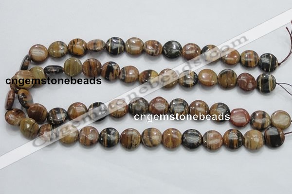 COP211 15.5 inches 14mm flat round natural brown opal gemstone beads