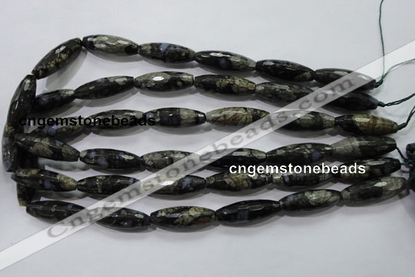 COP480 15.5 inches 10*30mm faceted rice natural grey opal beads