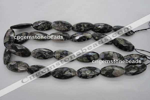 COP494 15.5 inches 15*30mm faceted oval natural grey opal beads