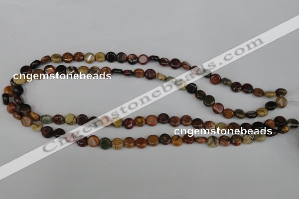 CPJ350 15.5 inches 8mm flat round picasso jasper gemstone beads