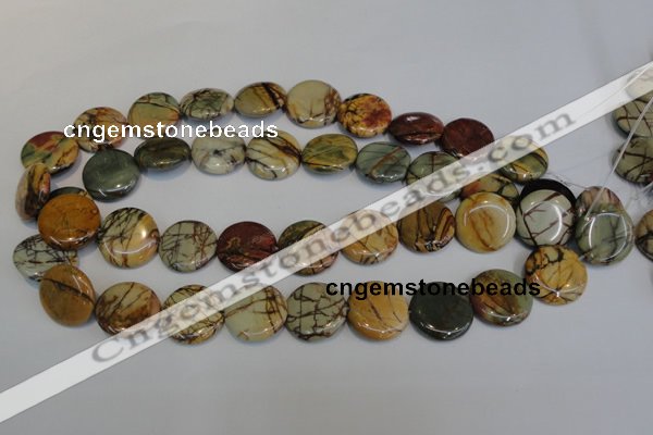 CPJ79 15.5 inches 20mm flat round picasso jasper gemstone beads