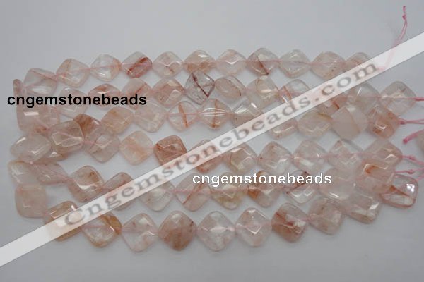 CPQ226 15.5 inches 15*15mm faceted diamond natural pink quartz beads