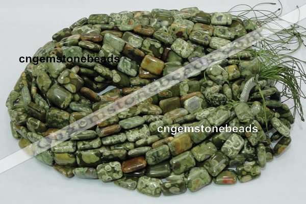 CPS25 15.5 inches 12*18mm rectangle green peacock stone beads