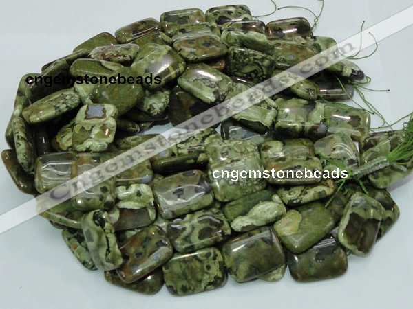 CPS28 15.5 inches 22*30mm rectangle green peacock stone beads