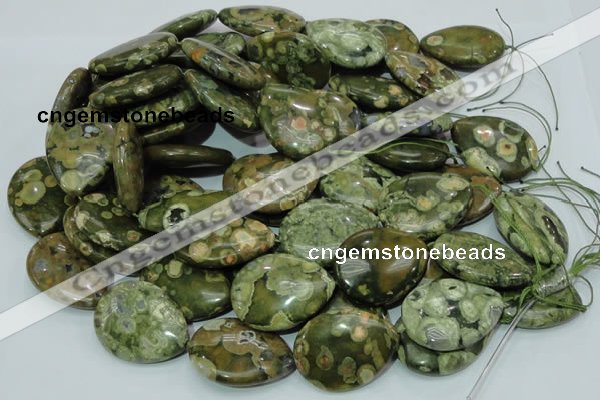 CPS50 15.5 inches 30*40mm flat teardrop green peacock stone beads