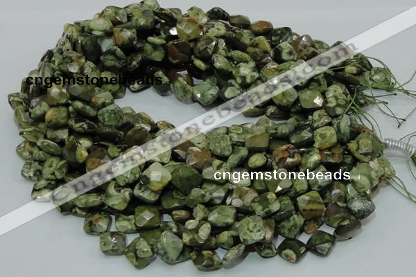 CPS73 15.5 inches 12*12mm faceted rhombic green peacock stone beads