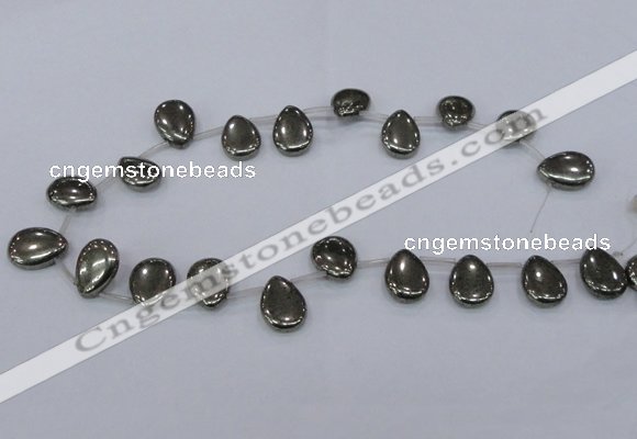 CPY386 Top drilled 15*20mm flat teardrop pyrite gemstone beads