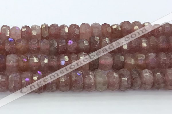 CRB5624 15.5 inches 6*12mm faceted rondelle strawberry quartz beads