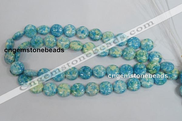 CRF119 15.5 inches 16mm flat round dyed rain flower stone beads