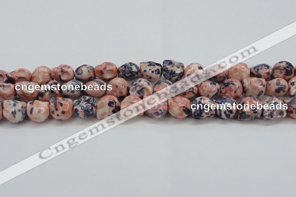 CRF359 15.5 inches 11*12mm skull dyed rain flower stone beads