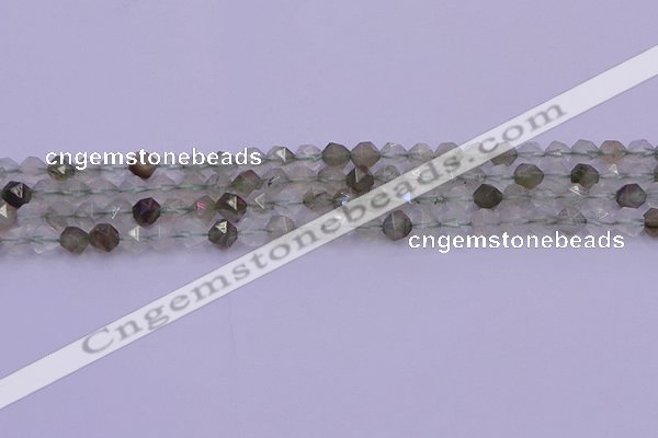 CRH611 15.5 inches 6mm faceted nuggets green rabbit hair beads