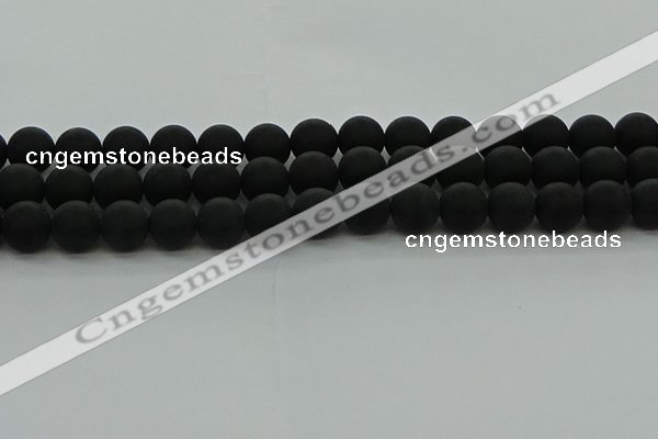 CRO1134 15.5 inches 12mm round matte black agate gemstone beads