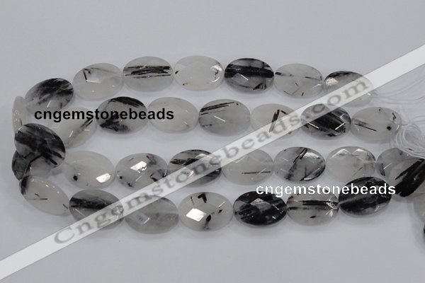 CRU92 15.5 inches 18*25mm faceted oval black rutilated quartz beads