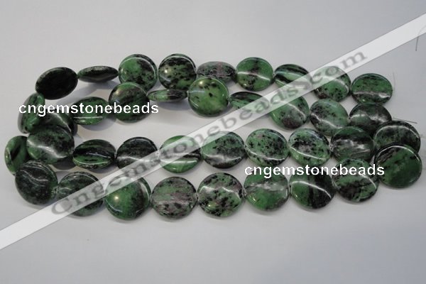 CRZ57 15.5 inches 22mm flat round ruby zoisite gemstone beads