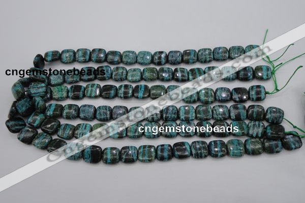 CSJ233 15.5 inches 12*12mm square dyed green silver line jasper beads