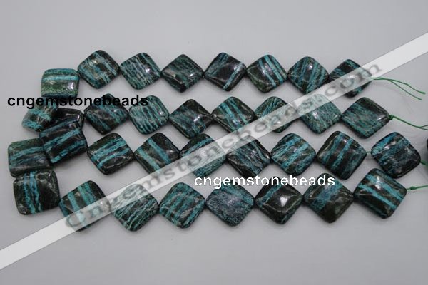 CSJ255 15.5 inches 20*20mm diamond dyed green silver line jasper beads