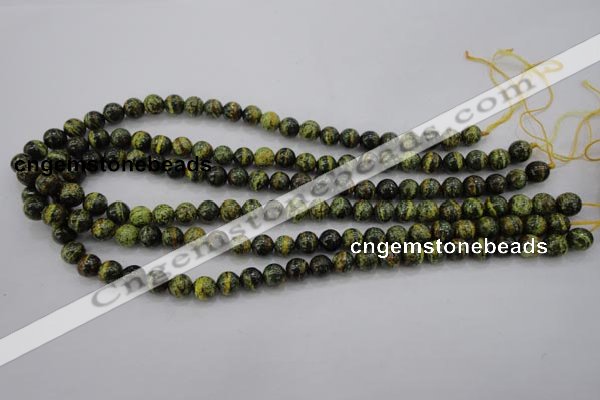 CSJ292 15.5 inches 8mm round dyed green silver line jasper beads