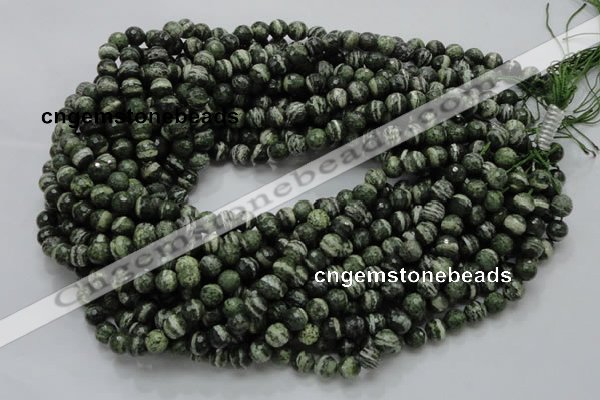 CSJ64 15.5 inches 8mm faceted round green silver line jasper beads