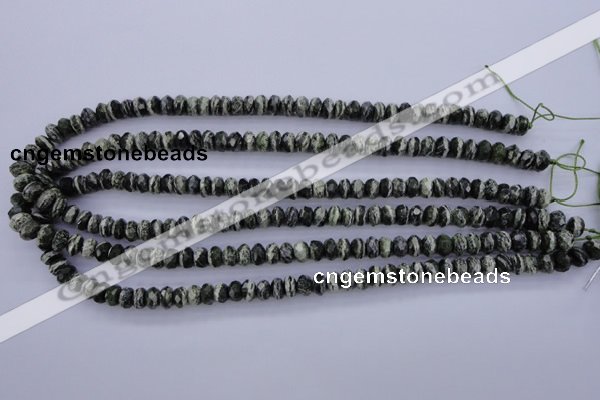 CSJ91 15.5 inches 5*8mm faceted rondelle green silver line jasper beads