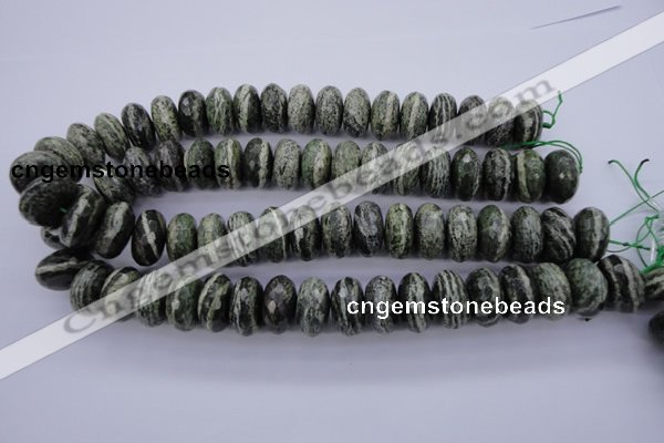 CSJ93 15.5 inches 10*20mm faceted rondelle green silver line jasper beads