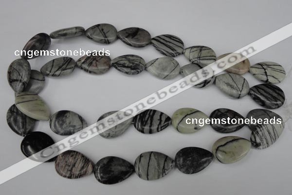 CTJ232 15.5 inches 17*24mm flat teardrop black water jasper beads