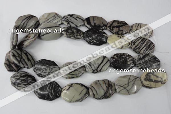 CTJ245 15.5 inches 22*30mm octagonal black water jasper beads