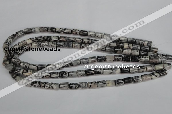 CTJ35 15.5 inches 8*10mm tube black water jasper beads wholesale