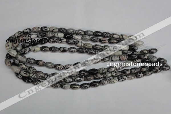 CTJ38 15.5 inches 8*12mm rice black water jasper beads wholesale