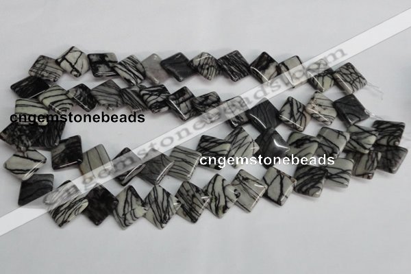 CTJ64 15.5 inches 16*16mm diamond black water jasper beads wholesale