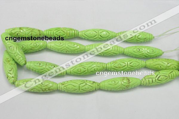 CTU892 15.5 inches 15*45mm carved rice dyed turquoise beads