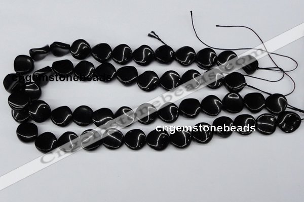 CTW20  15.5 inches 16mm twisted coin black agate beads wholesale