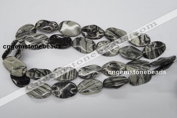 CTW305 15.5 inches 20*30mm wavy oval black water jasper beads