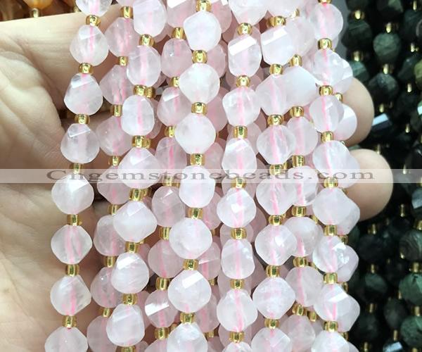 CTW551 15 inches 8mm faceted & twisted S-shaped rose quartz beads