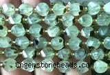 CTW558 8mm faceted & twisted S-shaped green rutilated quartz beads