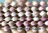 CTW571 15 inches 8mm faceted & twisted S-shaped pink wooden jasper beads