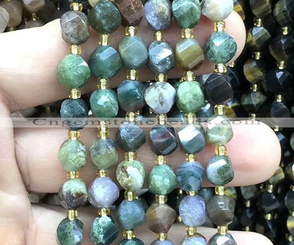 CTW579 15 inches 8mm faceted & twisted S-shaped Indian agate beads