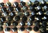 CTW590 15 inches 8mm faceted & twisted S-shaped golden obsidian beads