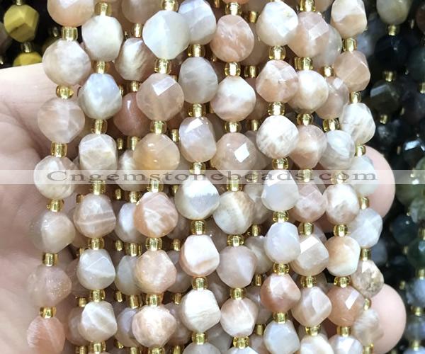 CTW602 15 inches 8mm faceted & twisted S-shaped moonstone beads