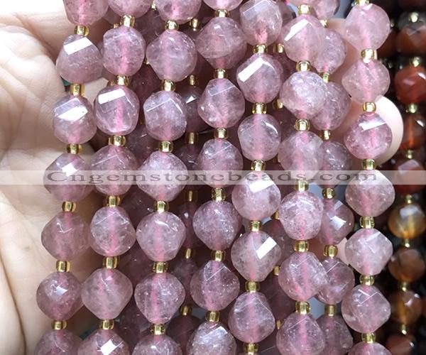 CTW652 15 inches 10mm faceted & twisted S-shaped strawberry quartz beads