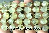 CTW657 10mm faceted & twisted S-shaped green rutilated quartz beads