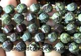 CTW677 10mm faceted & twisted S-shaped dragon blood jasper beads