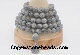 GMN1155 Hand-knotted 8mm, 10mm grey picture jasper 108 beads mala necklaces with charm