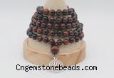 GMN1222 Hand-knotted 8mm, 10mm red tiger eye 108 beads mala necklaces with charm