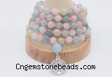 GMN1254 Hand-knotted 8mm, 10mm morganite 108 beads mala necklaces with charm