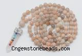 GMN1465 Hand-knotted 8mm, 10mm sunstone 108 beads mala necklace with pendant